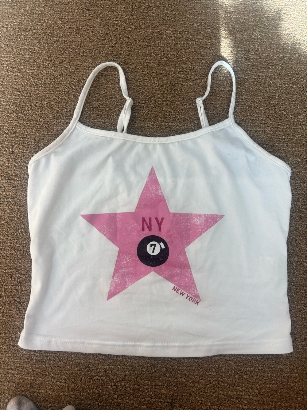 SHEIN White Spaghetti Strap Crop Top with Pink Star Graphic - Picture 2 of 4